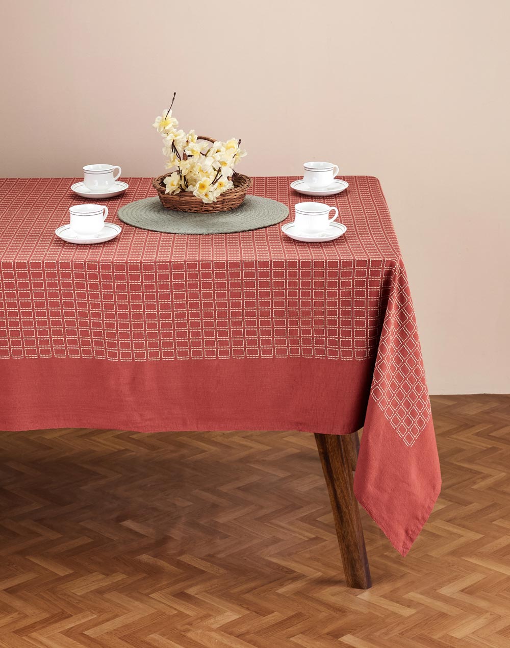 Mantel rectangular 100% algodón tejido en telar. Drithi óxido