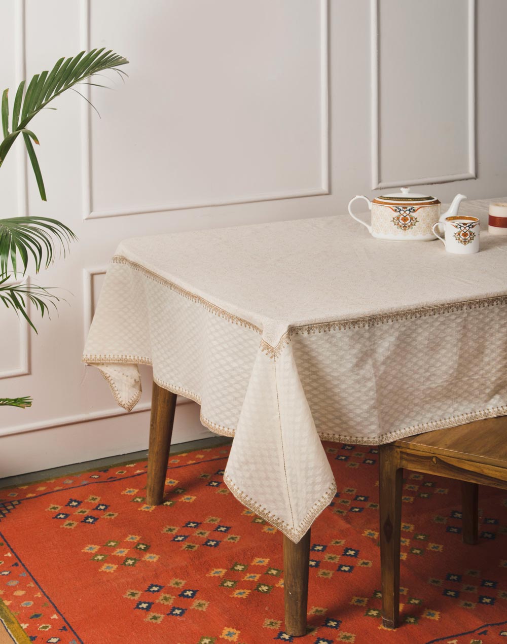 Mantel rectangular 100% algodón estampado a mano. Nahal crudo