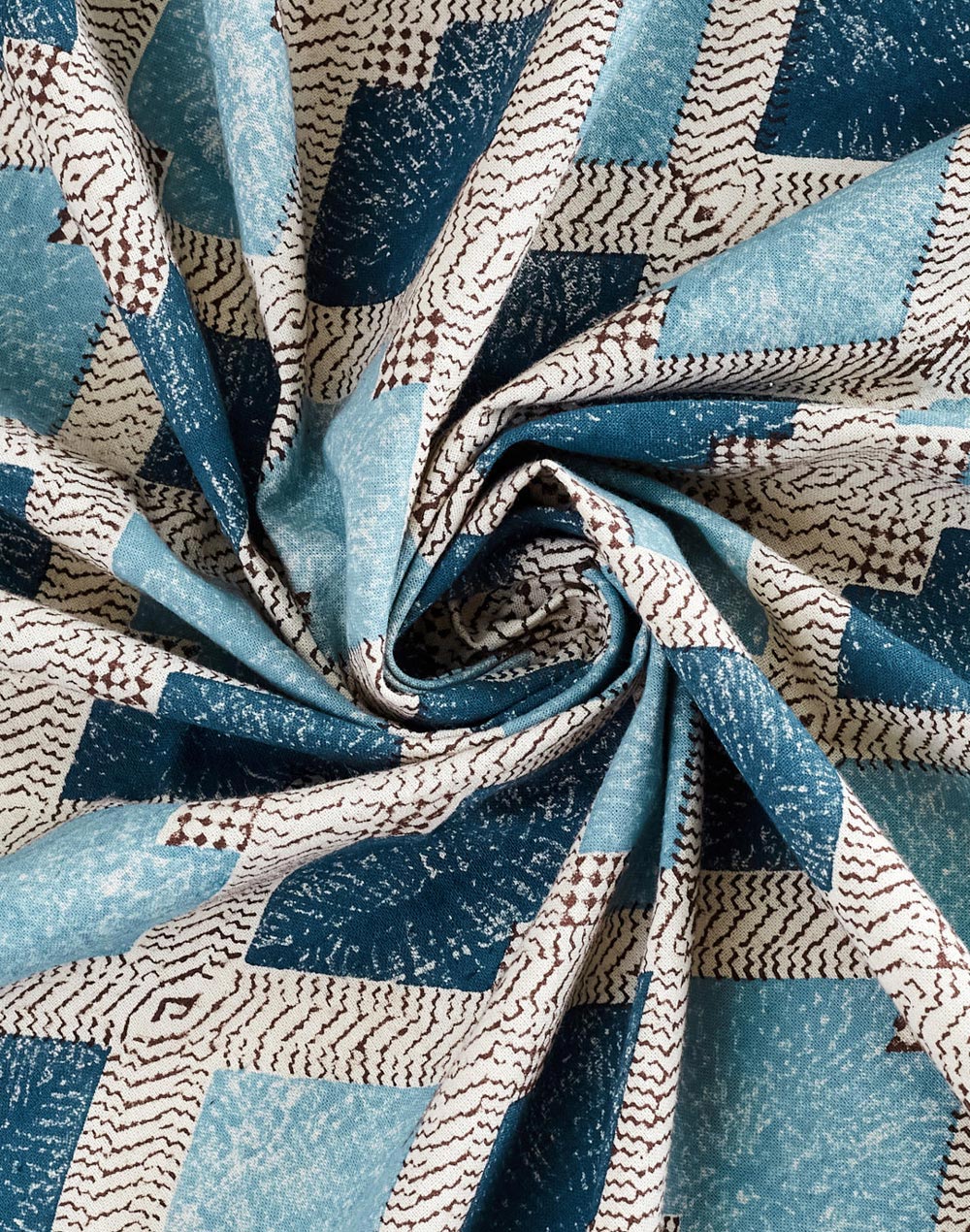 Mantel redondo 100% algodón estampado a mano. Eartfiles Azul