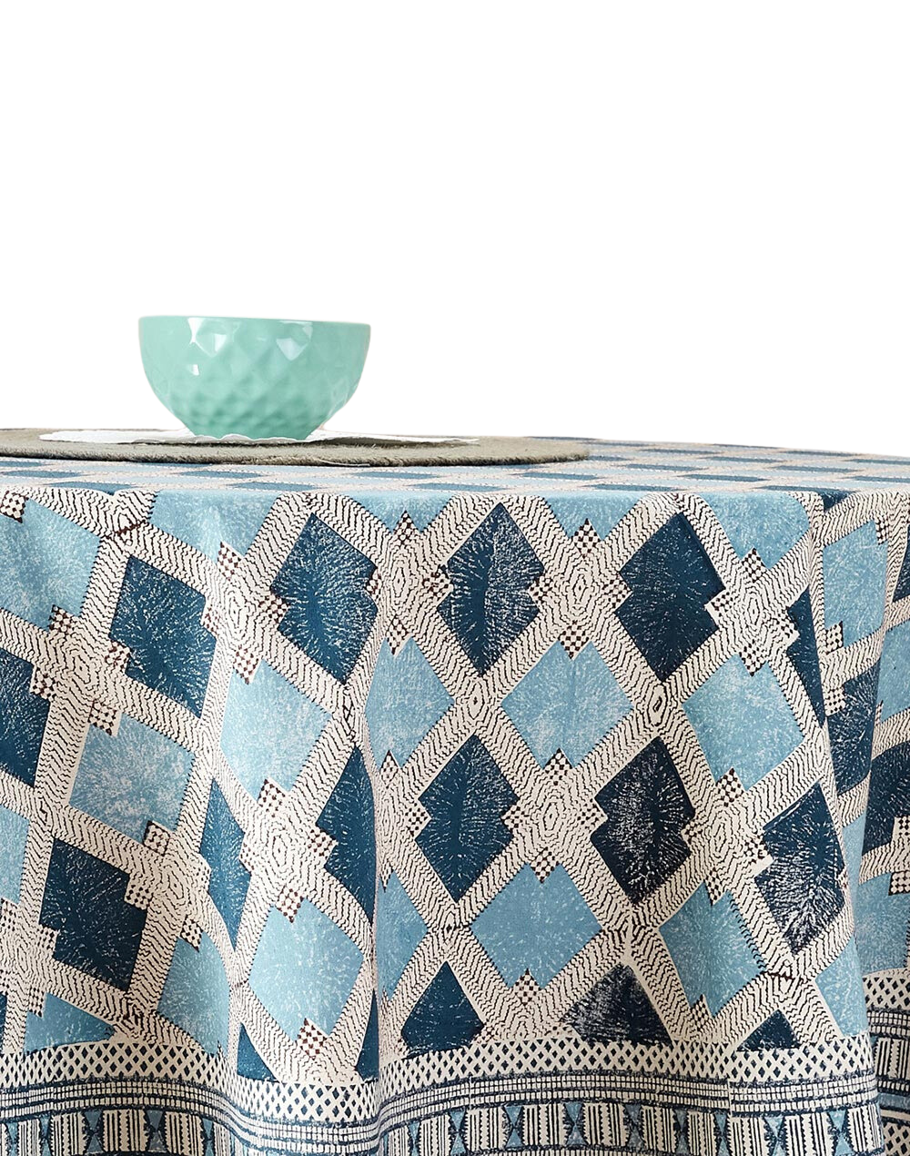 Mantel redondo 100% algodón estampado a mano. Eartfiles Azul