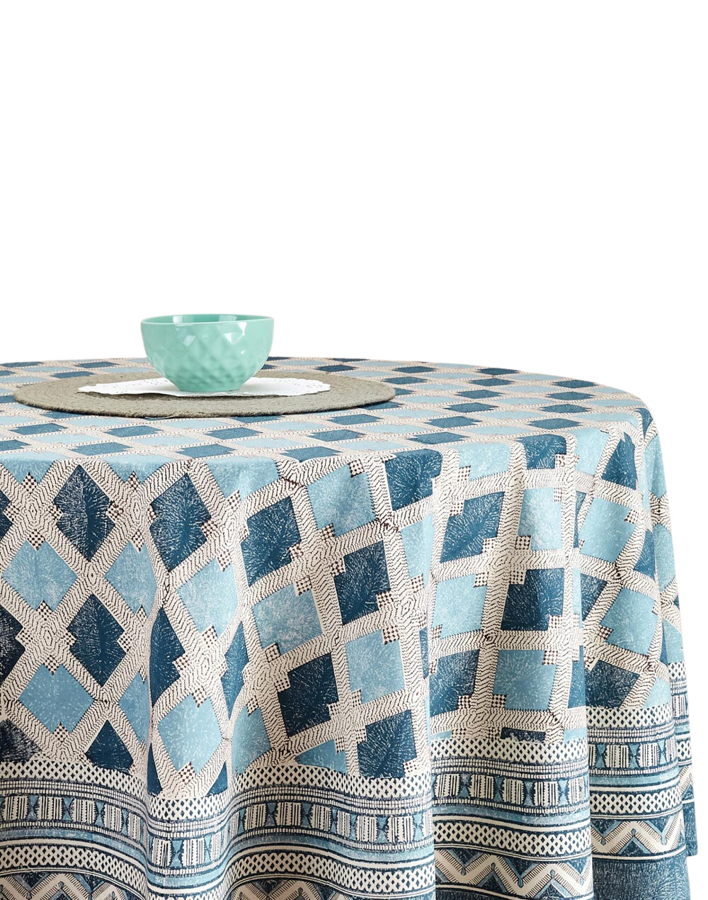 Mantel redondo 100% algodón estampado a mano. Eartfiles Azul