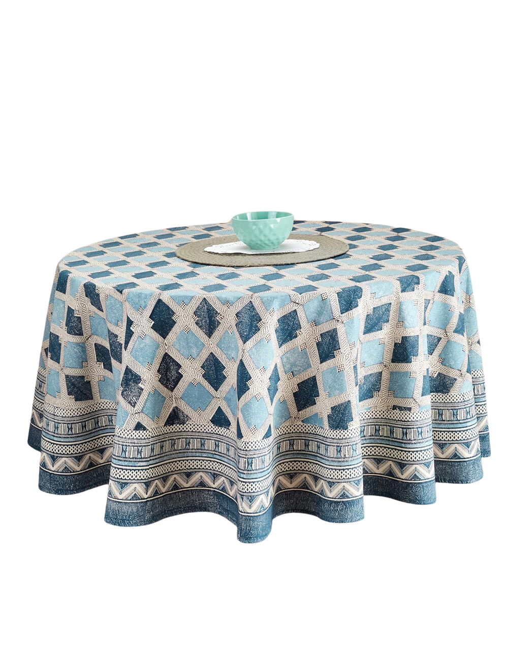 Mantel redondo 100% algodón estampado a mano. Eartfiles Azul