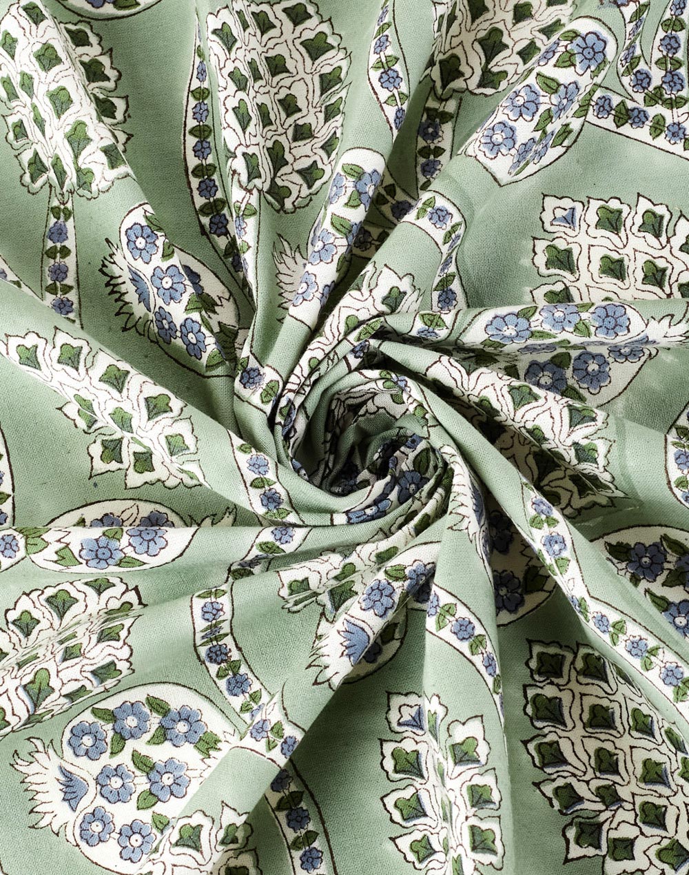 Mantel rectangular 100% algodón estampado a mano. Shalimar Anaar verde