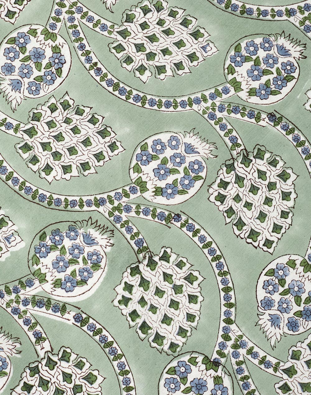 Mantel rectangular 100% algodón estampado a mano. Shalimar Anaar verde