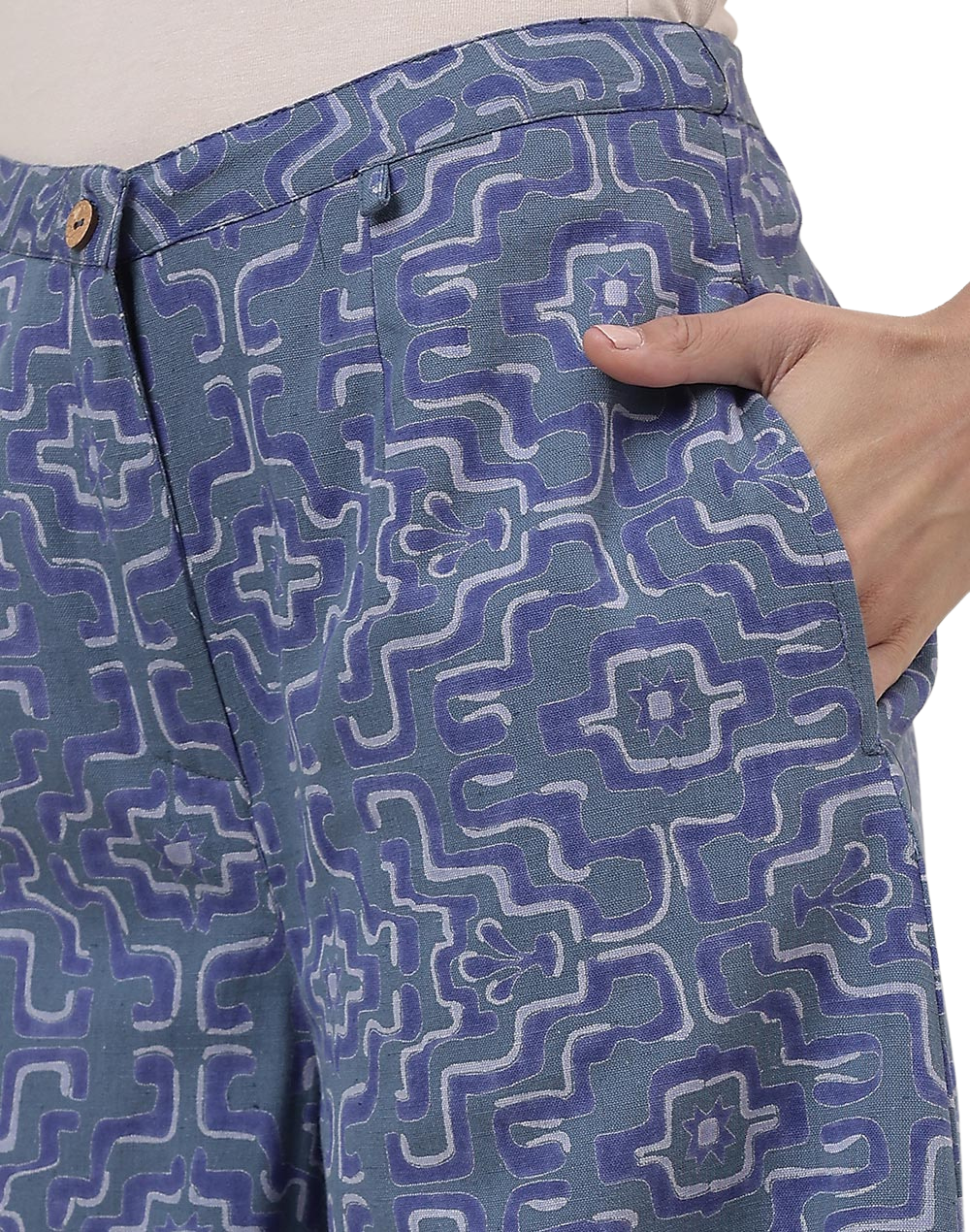 Pantalón amplio de algodón y lino. Azul