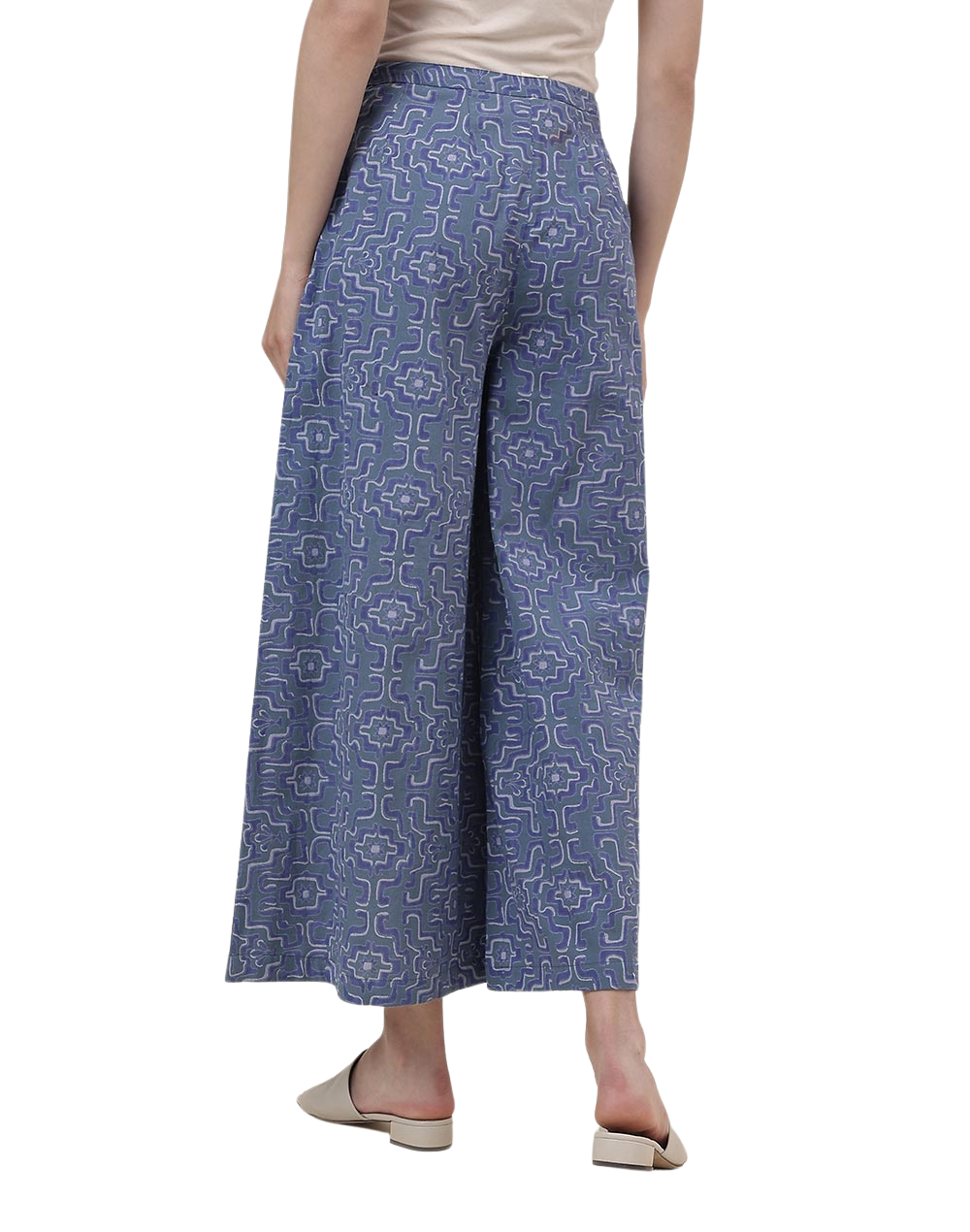 Pantalón amplio de algodón y lino. Azul