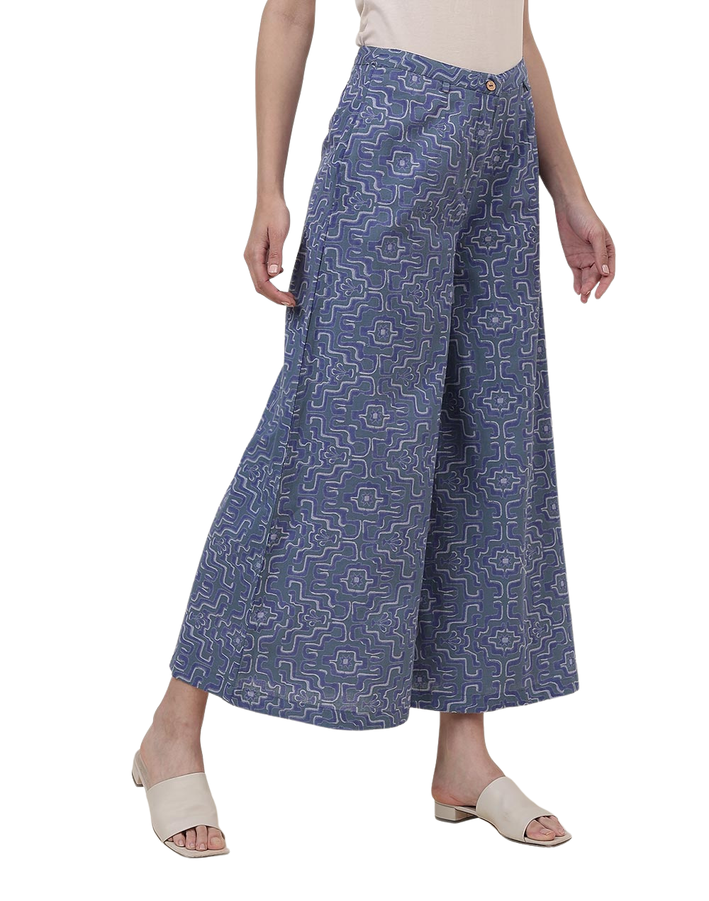 Pantalón amplio de algodón y lino. Azul