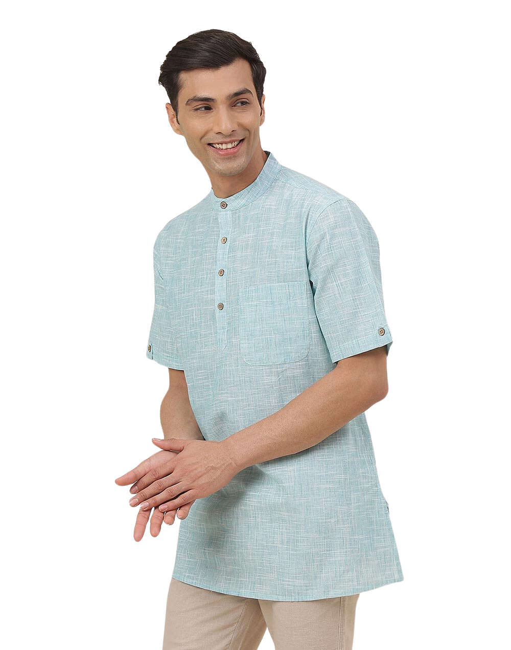 Kurta para hombre. Verde acqua. Manga corta