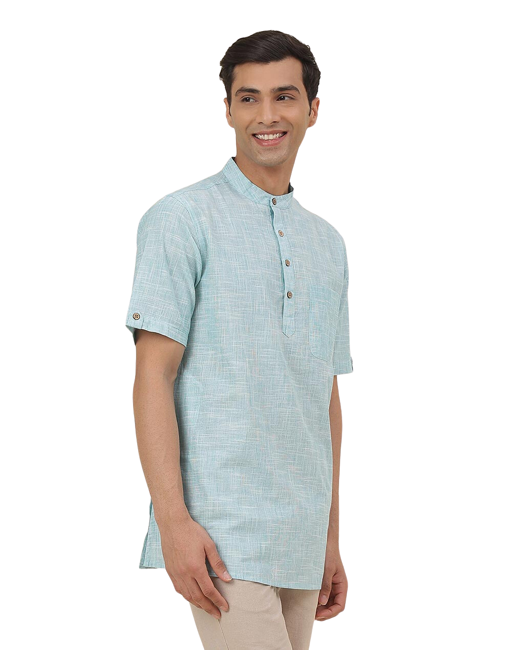 Kurta para hombre. Verde acqua. Manga corta