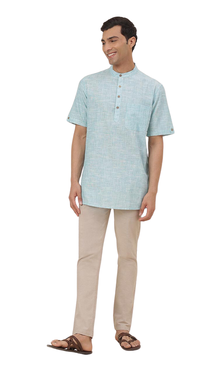 Kurta para hombre. Verde acqua. Manga corta
