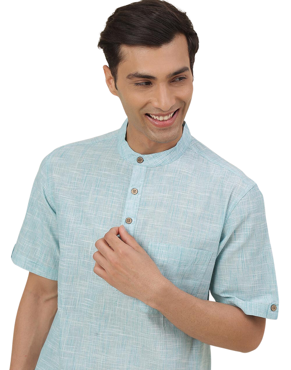 Kurta para hombre. Verde acqua. Manga corta
