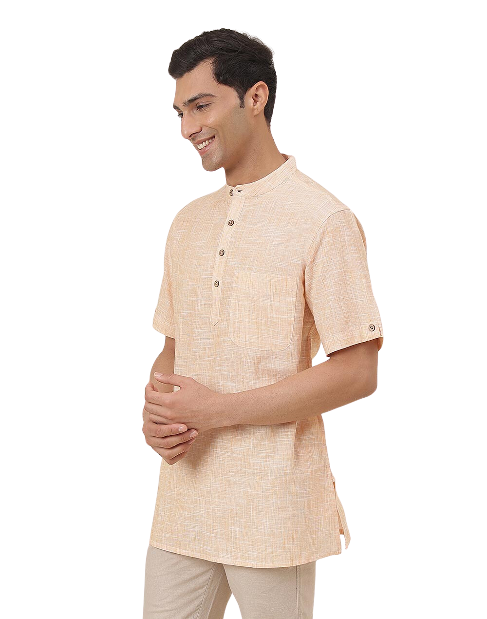Kurta para hombre. Naranja. Manga corta