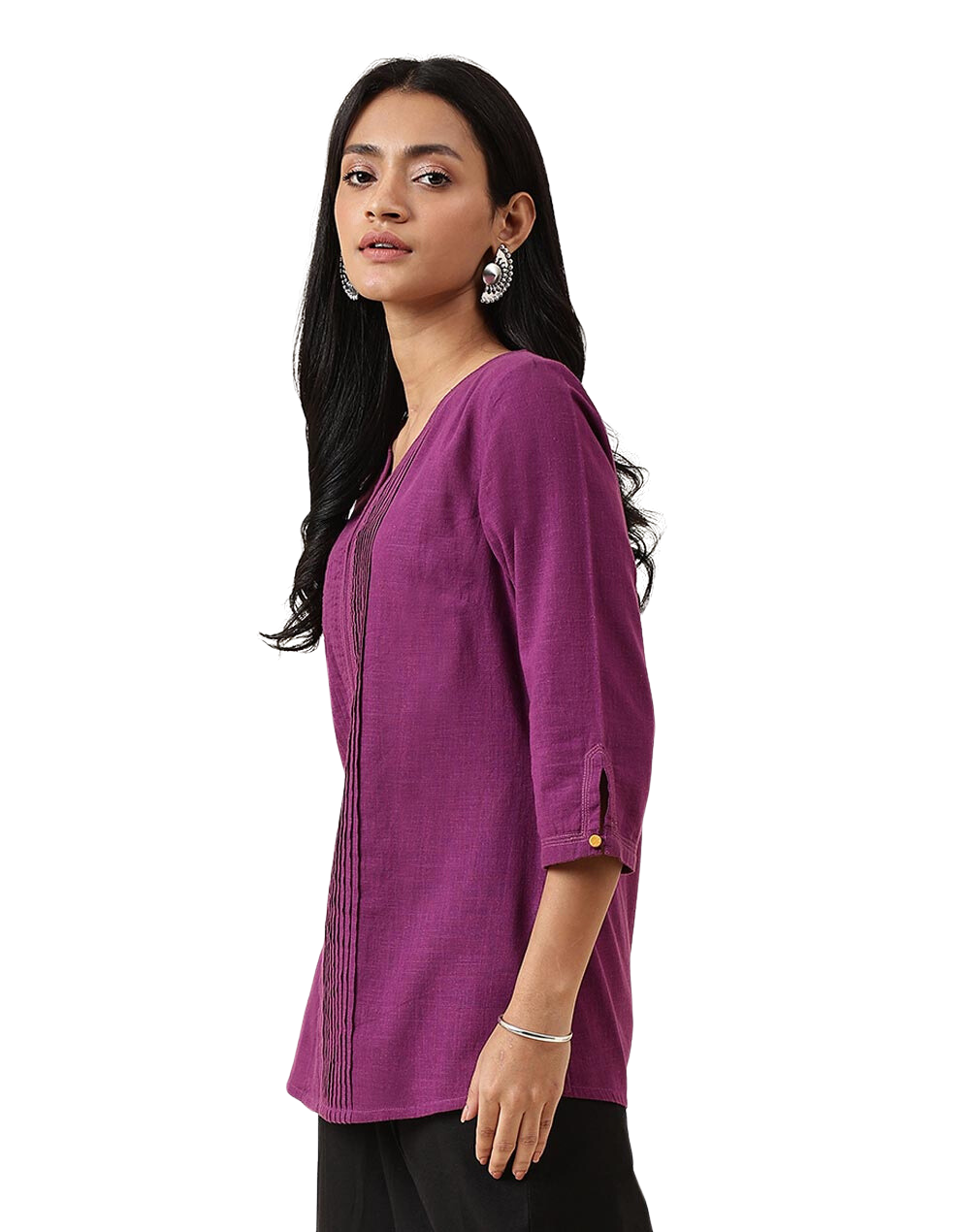 Kurta corta con pliegues. Morada
