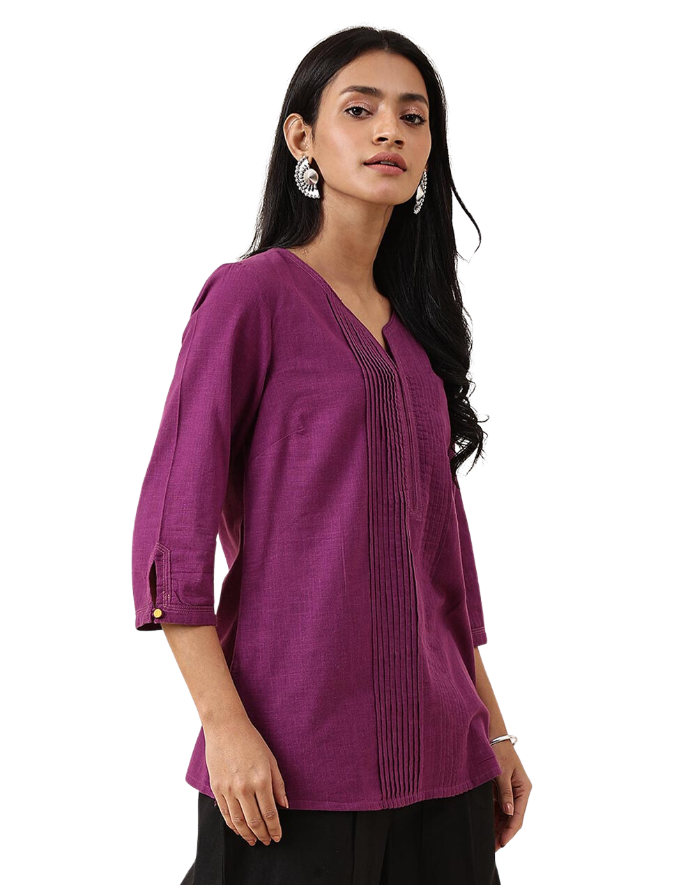Kurta corta con pliegues. Morada