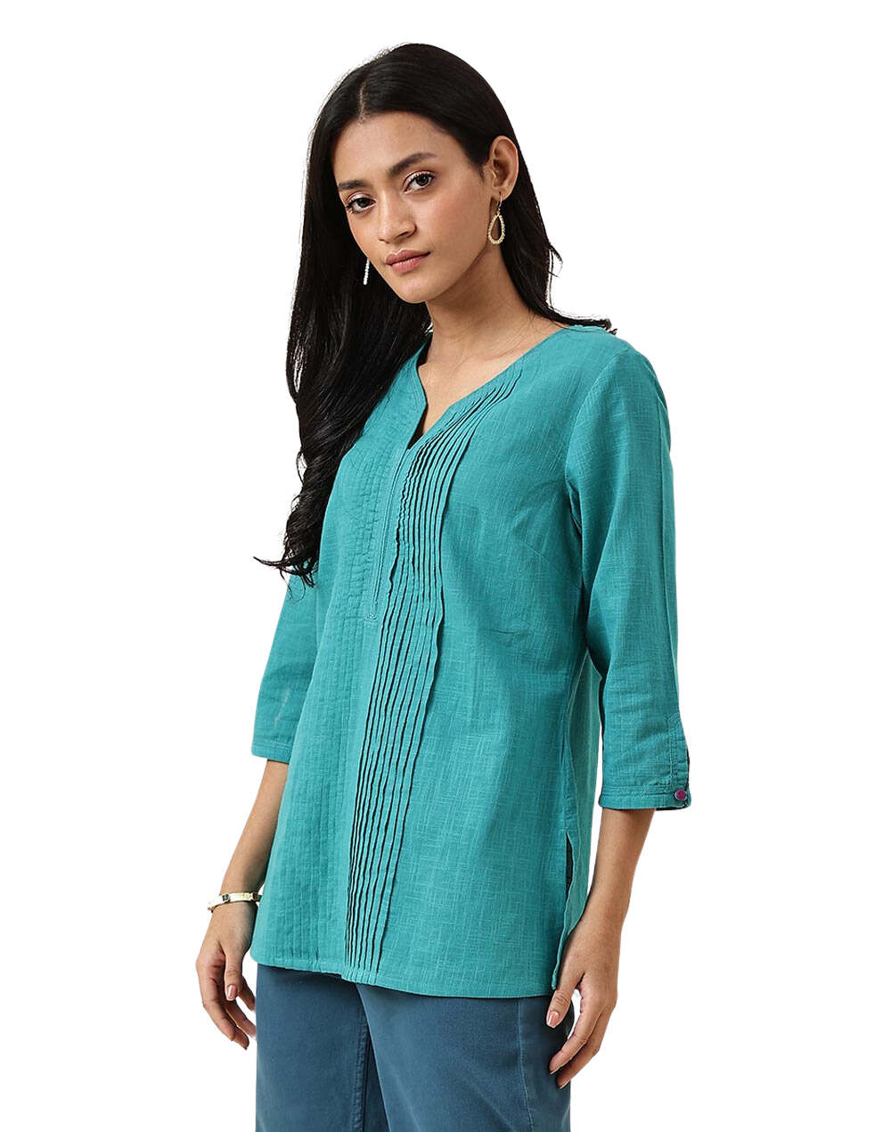 Kurta corta con pliegues. Turquesa