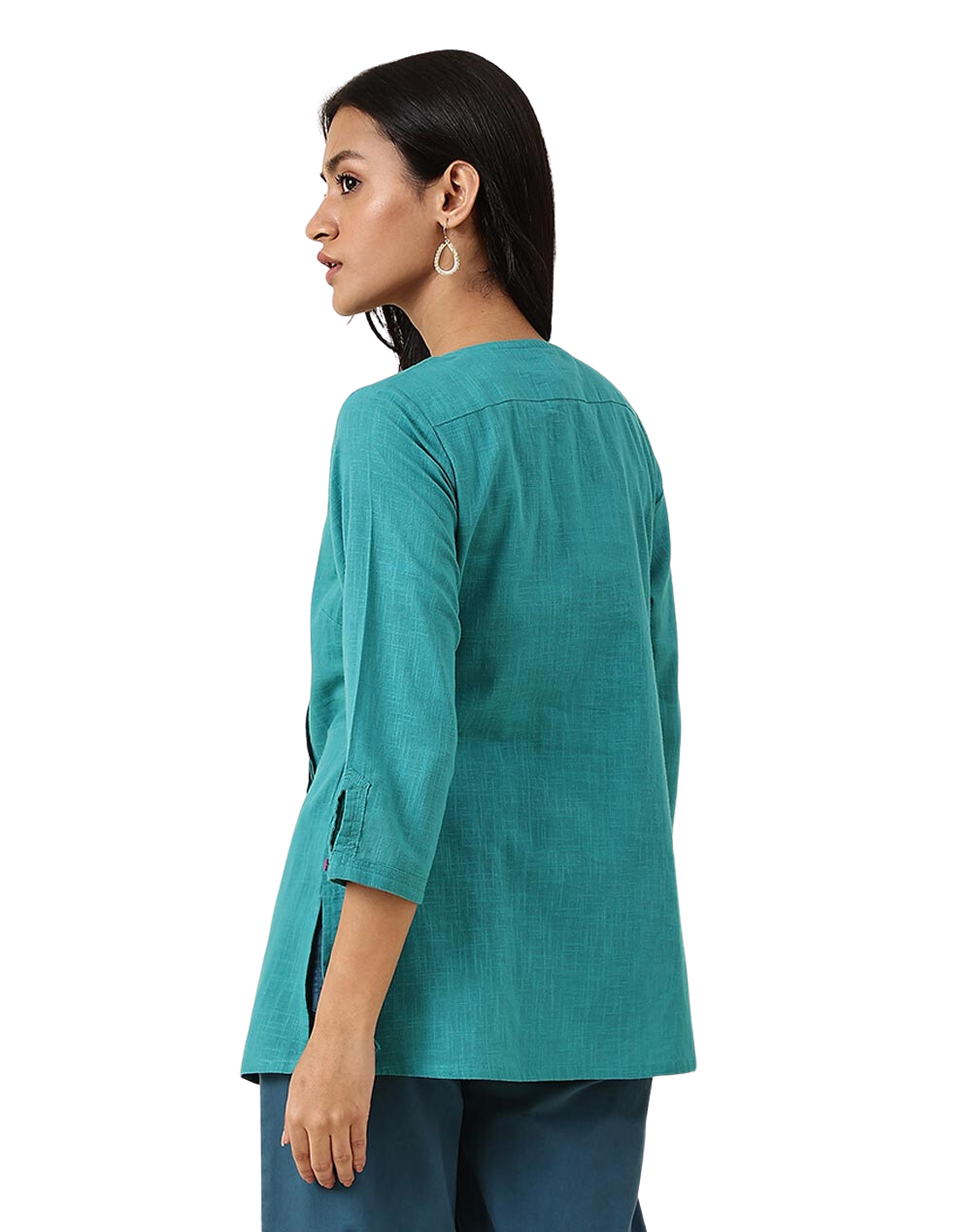 Kurta corta con pliegues. Turquesa