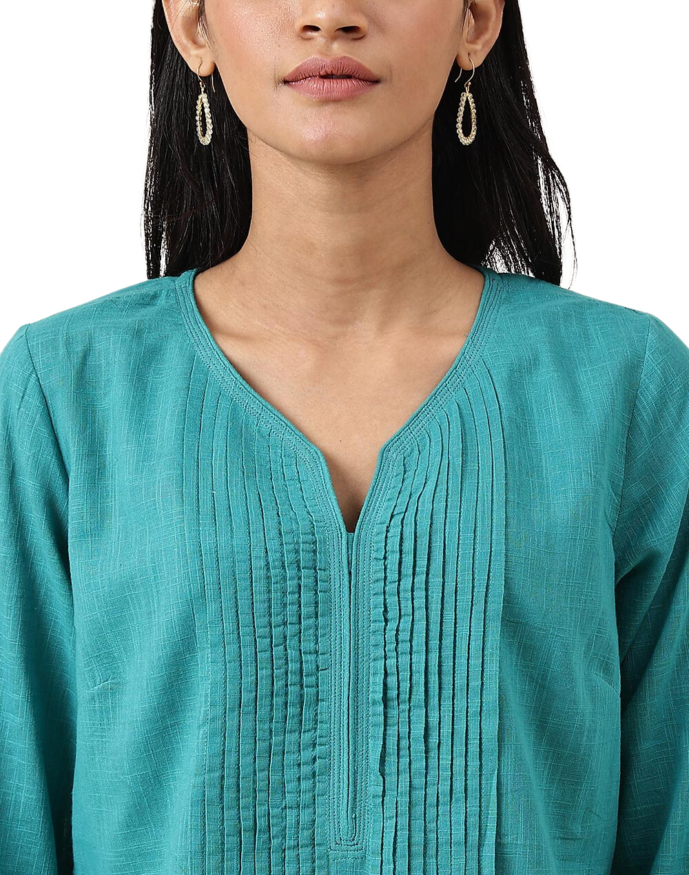 Kurta corta con pliegues. Turquesa