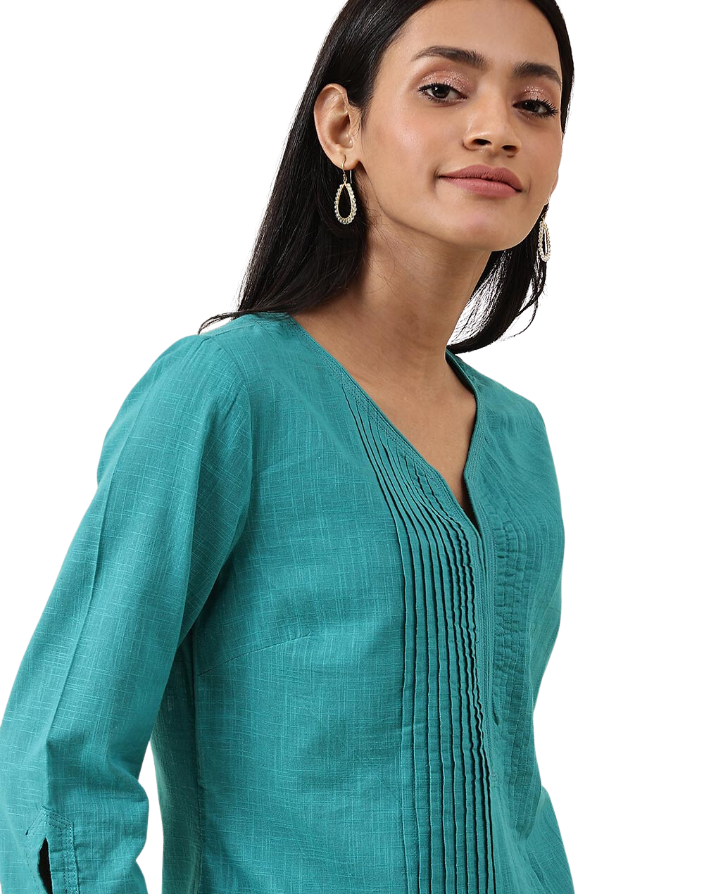 Kurta corta con pliegues. Turquesa