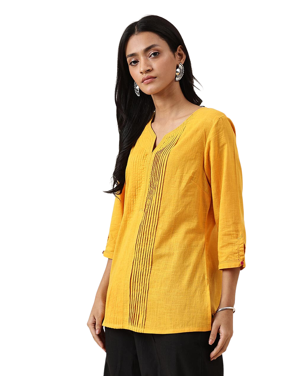 Kurta corta con pliegues. Amarilla