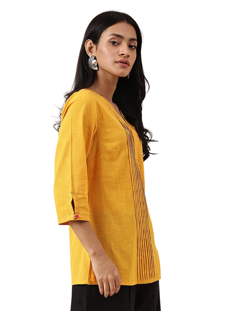 Kurta corta con pliegues. Amarilla
