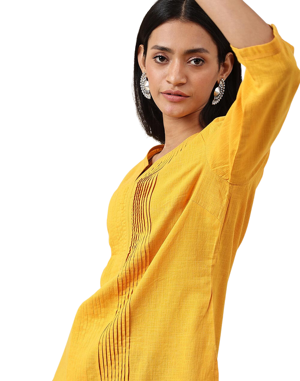Kurta corta con pliegues. Amarilla