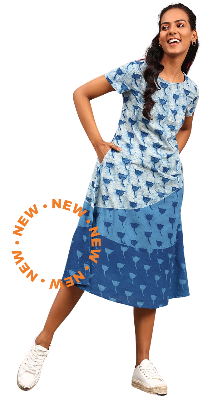Vestido azul índigo natural Dabu degradado