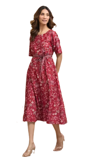 Vestido midi de algodón y seda. Rojo. Nuevo