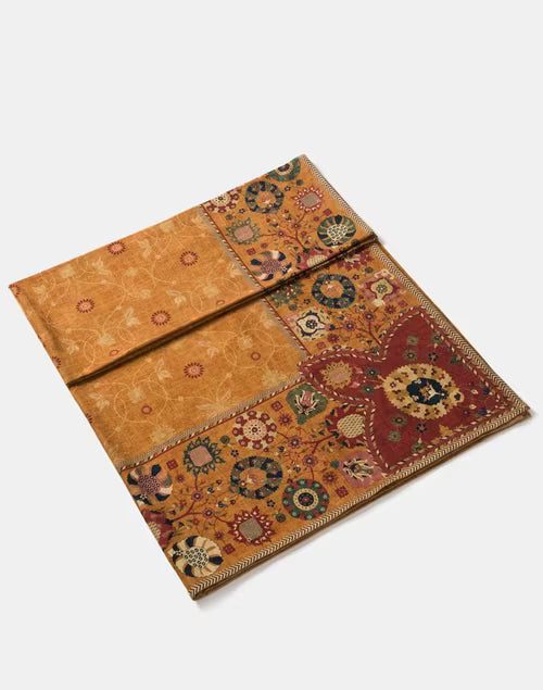 Mantel rectangular 100% algodón estampado a mano. Zahara ocre