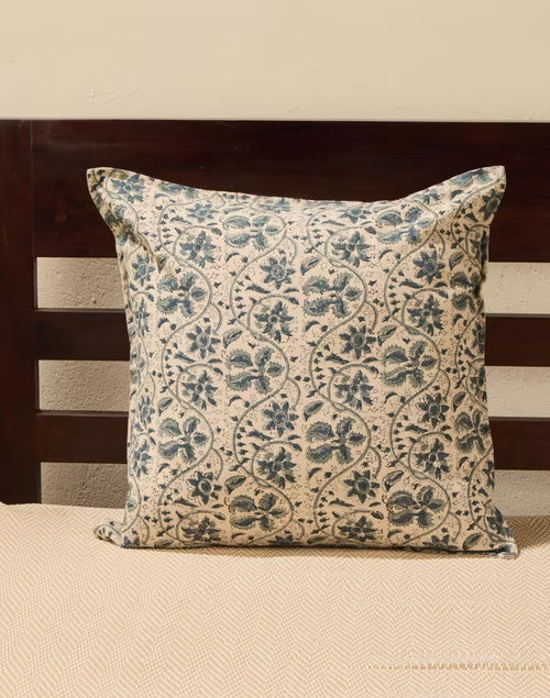 Funda de cojín de algodón estampada. Zaira jaal azul 40x40