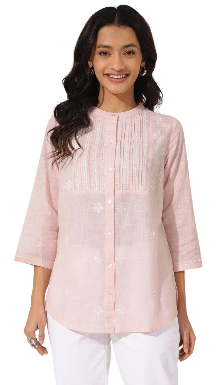 Blusa con bordado chikankari. Rosa