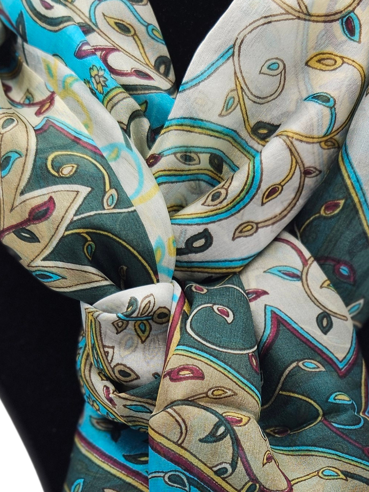 Mascada de seda estampada grande. Khani café claro