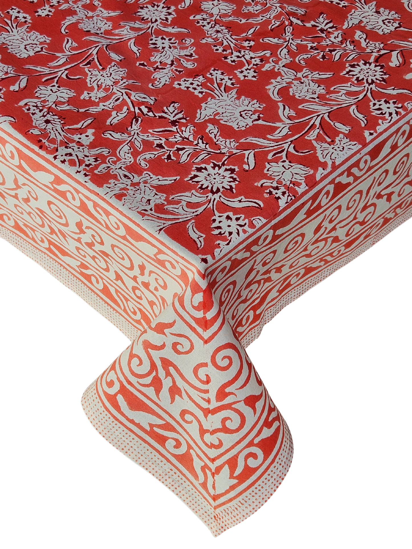 Mantel cuadrado 100% algodón estampado a mano. Rosa Coral A