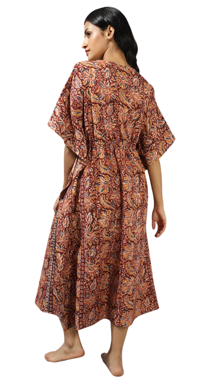 Kaftán kalamkari marrón