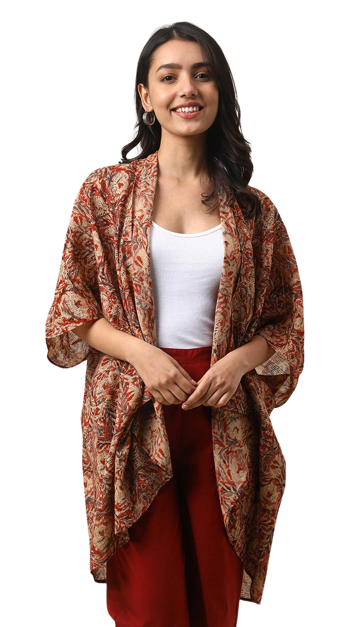Saco largo kalamkari. Terracota