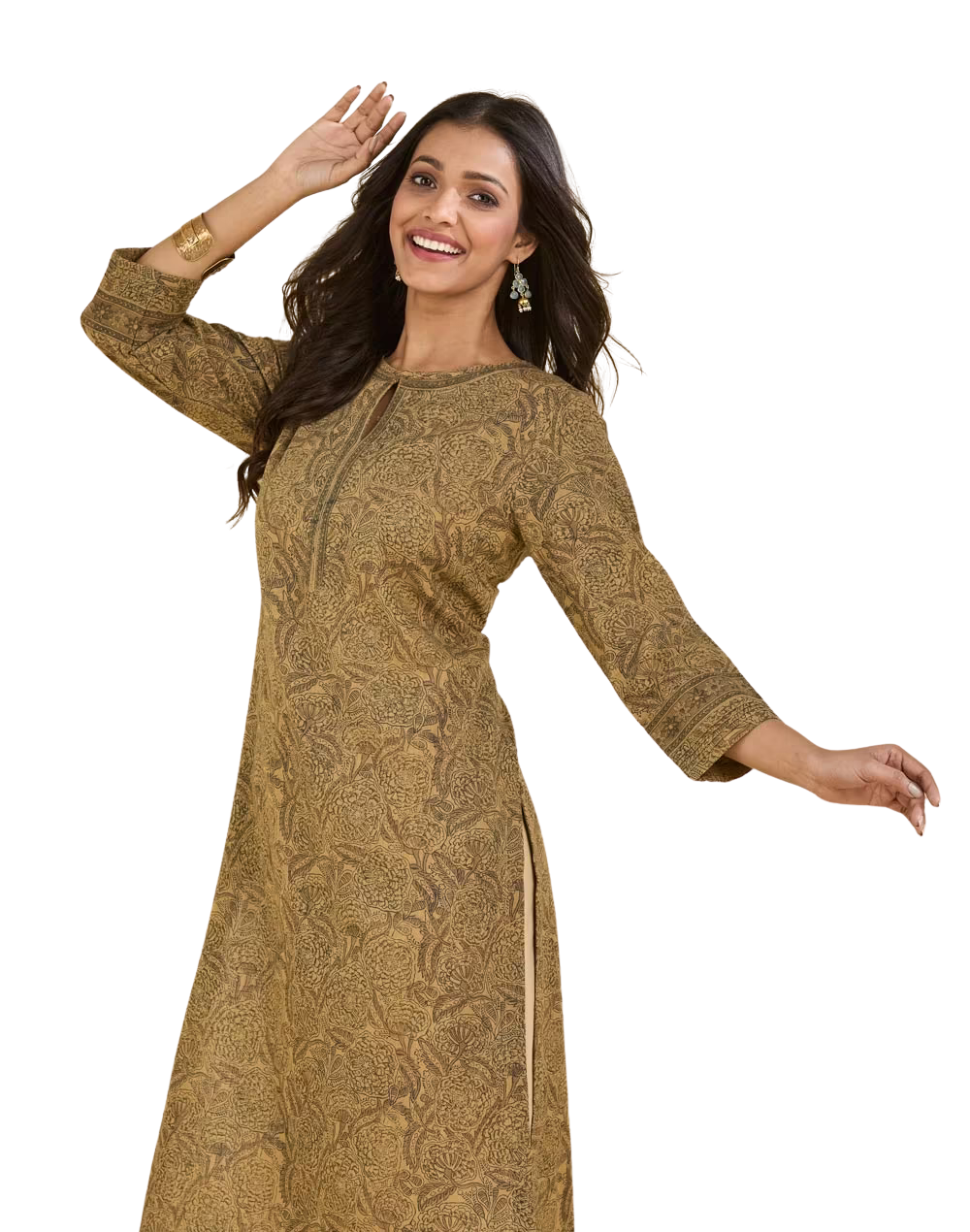 Kurta larga estampada. Café