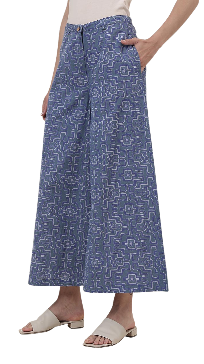 Pantalón amplio de algodón y lino. Azul