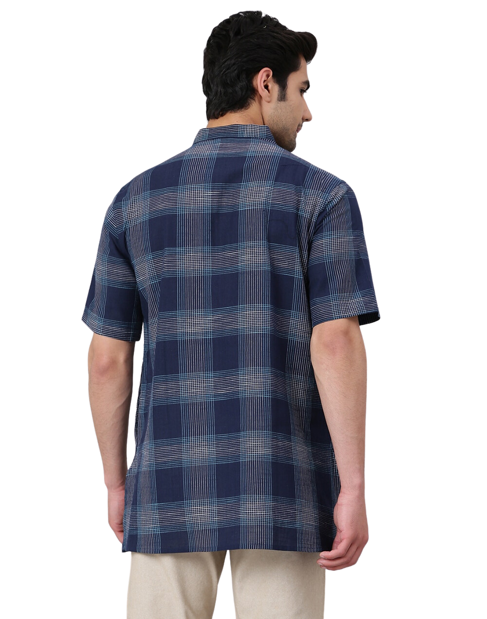 Kurt para hombre. Cuadros en azul. Manga corta