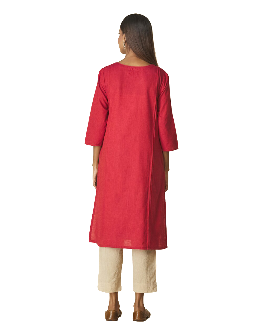 Kurta larga con pliegues laterales. Roja