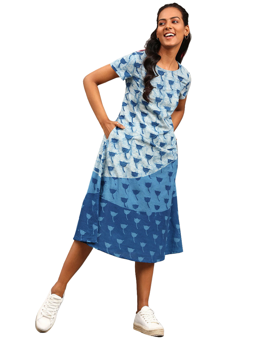 Vestido azul índigo natural Dabu degradado