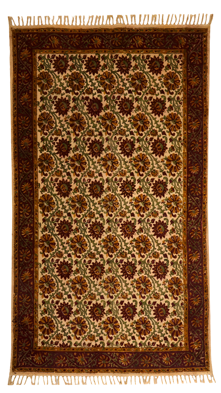 Tapete de algodón estampado a mano. Flores marrón