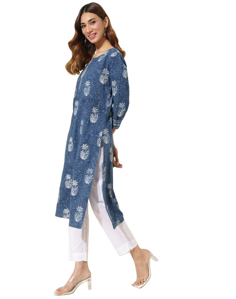 Kurta larga azul índigo natural. Dabu