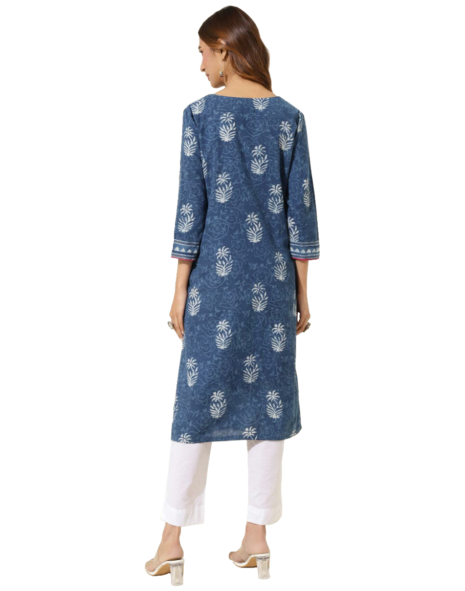 Kurta larga azul índigo natural. Dabu