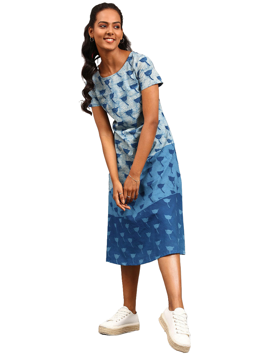 Vestido azul índigo natural Dabu degradado