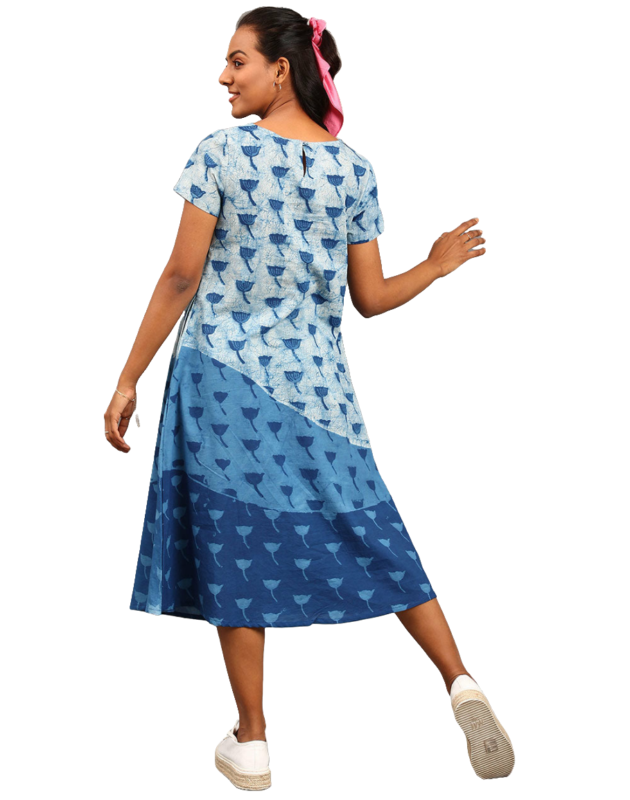 Vestido azul índigo natural Dabu degradado