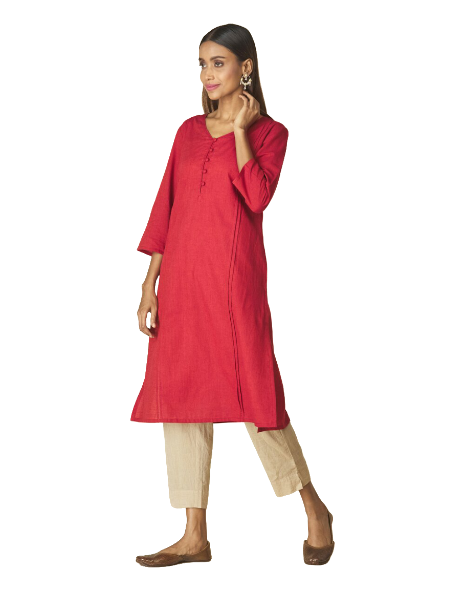 Kurta larga con pliegues laterales. Roja
