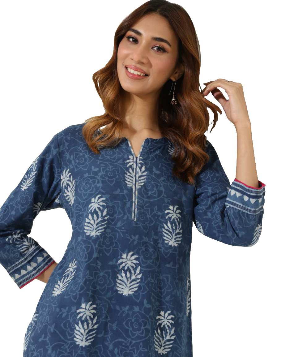 Kurta larga azul índigo natural. Dabu