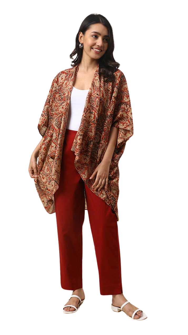 Saco largo kalamkari. Terracota