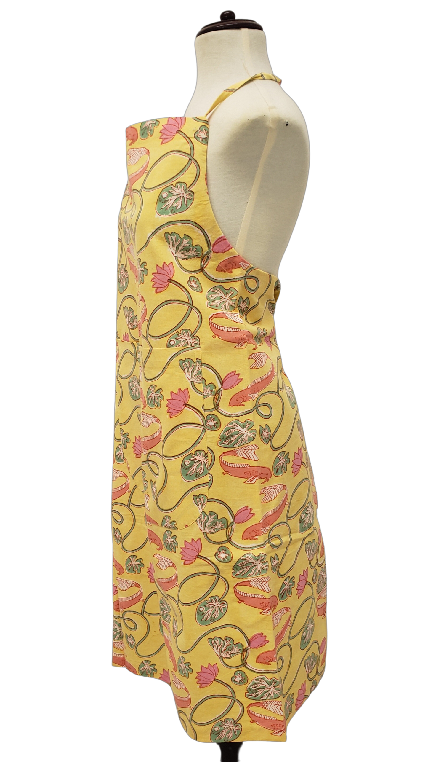 Delantal estampado a mano. Amarillo