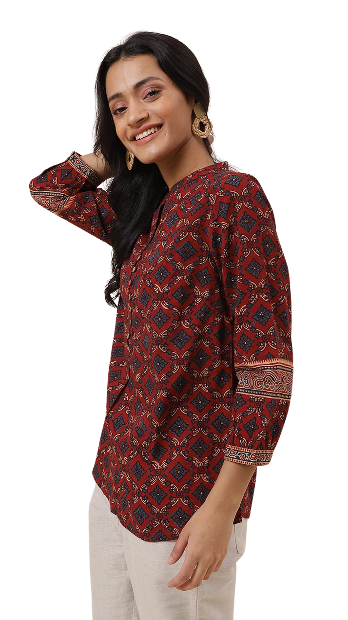 Blusa Ajrakh. Rojo y añil