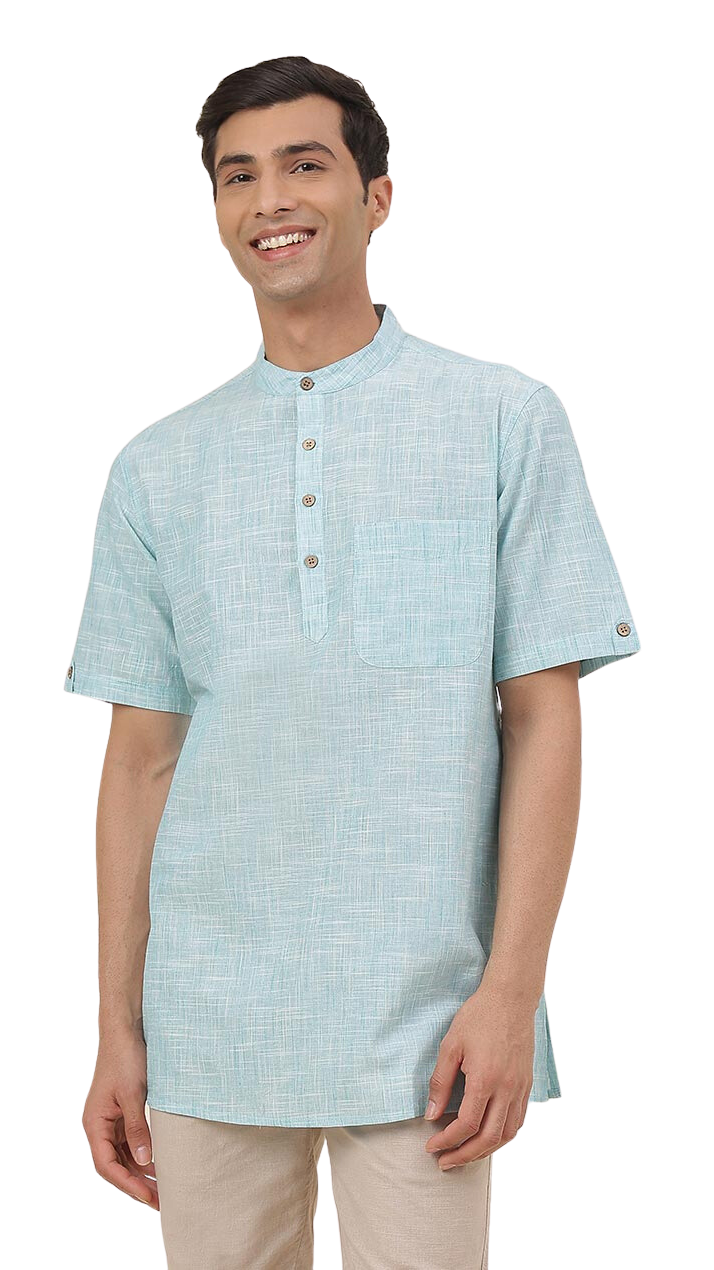 Kurta para hombre. Verde acqua. Manga corta